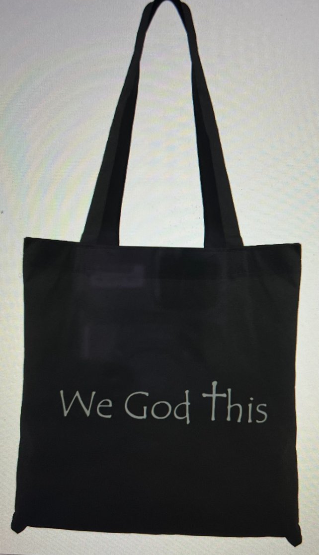 We God This black tote bag with the We God This logo